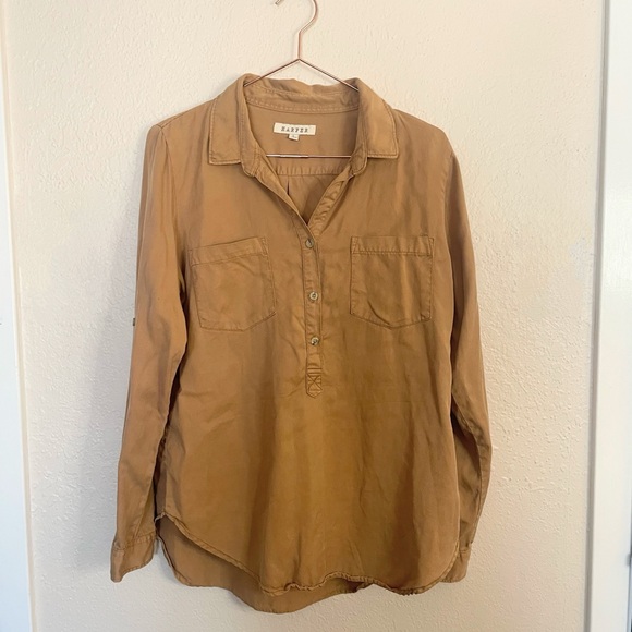 Harper Tops - Harper Camel Lyocell Blouse Large Neutral Quiet Luxury Top